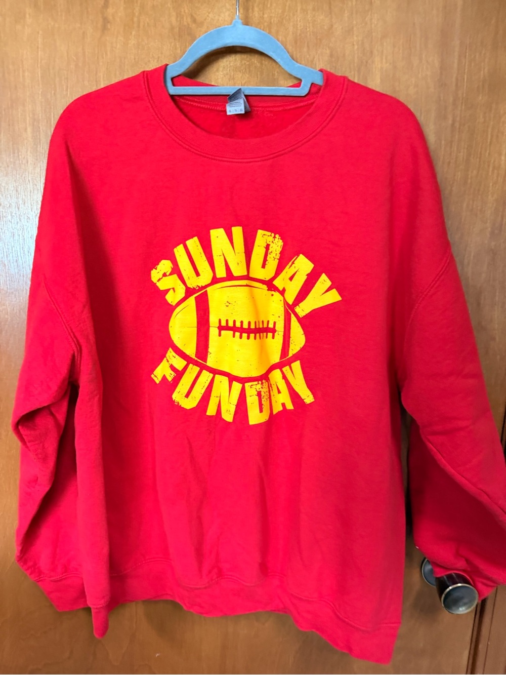 Gildan Sunday Funday Football Game Day Sweatshirt Red XL. Unisex